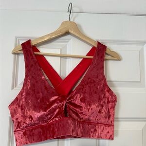 Fabletics Oasis Crushed Velvet Pink Sports Bra | Size XL